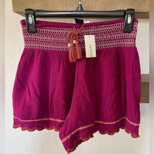 Blue Rain Francesca’s| Stretch Waist, Pull On Boho Tassel Shorts, Embroidered•••